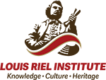 The Louis Riel Institute logo, with a man with a mustache grasping a rolled-up paper. The text below reads Louis Riel Institute / Knowledge, Culture, Heritage.
