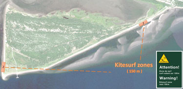 Map showing kitesurf zones at Penouille.