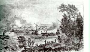 La bataille du Moulin-à-Vent, 13 novembre 1838 - vue à partir de la rive américaine du fleuve