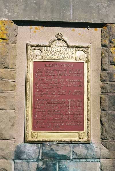 Plaque of Samuel Vetch © Parks Canada