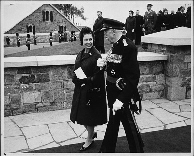 Her Majesty the Queen Elizabeth II and Rt. Hon. Georges P. Vanier, Governor-General of Canada, at the Citadel in Quebec. Oct. 1964 © Library and Archives Canada | Bibliothèque et Archives Canada / PA-