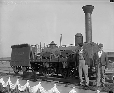 Railway Centenary - The Dorchester The Champlain & St. Lawrence Rly with Mr. Moran and Mr. Shifty (© Canadian National Railways | Chemins de fer nationaux du Canada / Library and Archives Canada | Bibliothèque et Archives Canada)