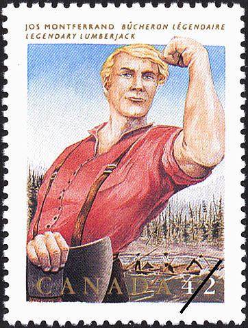 Jos Montferrand, legendary lumberjack [philatelic record] (© Bibliothèque et Archives Canada, Société canadienne des postes | Library and Archives Canada, Canada Post Corporation, MIKAN 2266335)