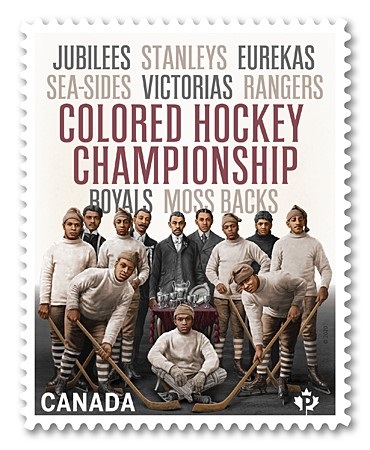 Team Members include George Adams, Charles Allison, Herbert Allison, George Taylor, Adolphus Francis Skinner, George “Charlie” Tolliver, James Kinney(middle), James Robinson Johnston (right of Kinney). (© Postes Canada | Canada Post, 2020)