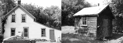 Exterior view of the Massey Farmstead, showing the farmhouse on the left and the pump house on the right, 1992. © Parks Canada Agency / Agence Parcs Canada, Historica Resources Ltd., 1992.