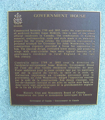 General view of the plaque for Government House, showing its use as an official residence for the lieutenant-governor of Nova Scotia, 2010. © Government House, Jimmy Emerson, 2010.