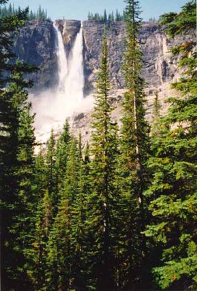 View of Twin Falls from the porch of the Twin Falls Tea House National Historic Site of Canada, 1995. © Agence Parcs Canada / Parks Canada Agency, 1995.