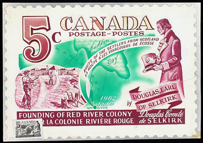 Canadian Stamp depicting arrival of Selkirk Settlers © Canada Post