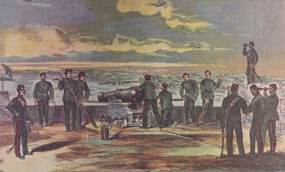 Représentation de la batterie B de l'École canadienne d'artillerie, Citadelle de Québec. La Citadelle de Québec, Résidence du Royal 22e Régiment (date de publication inconnue), Le Musée du Royal 22e Régiment. © Le Musée du Royal 22e Régiment, courtesy of the Department of National Defence | avec l'autorisation du ministère de la Défense nationale