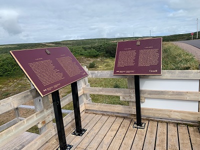 Bilingual HSMBC plaque, English and French © Parks Canada | Parcs Canada, 2023.